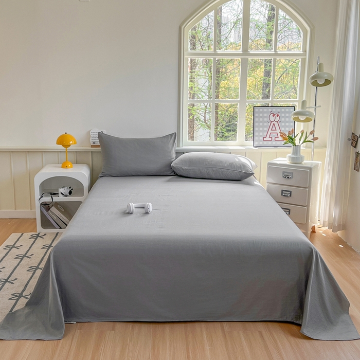 91家纺网 家纺一手货源 找家纺 柠萌家居 2025年新款A类母婴级纯棉双层纱床单全棉床单 双层纱高级灰