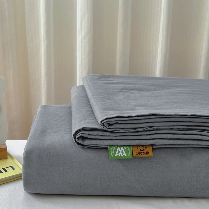 91家纺网 家纺一手货源 找家纺 柠萌家居 2025年新款A类母婴级纯棉双层纱床单全棉床单 双层纱高级灰