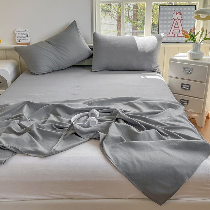 91家纺网 家纺一手货源 找家纺 柠萌家居 2025年新款A类母婴级纯棉双层纱床单全棉床单 双层纱高级灰