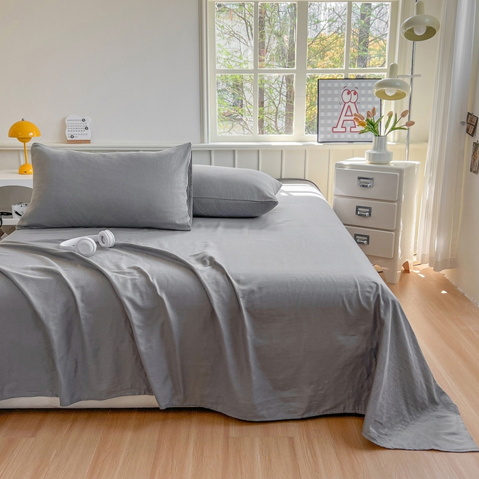 91家纺网 家纺一手货源 找家纺 柠萌家居 2025年新款A类母婴级纯棉双层纱床单全棉床单 双层纱高级灰