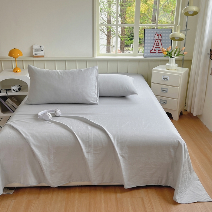 91家纺网 家纺一手货源 找家纺 柠萌家居 2025年新款A类母婴级纯棉双层纱床单全棉床单 双层纱橄榄灰