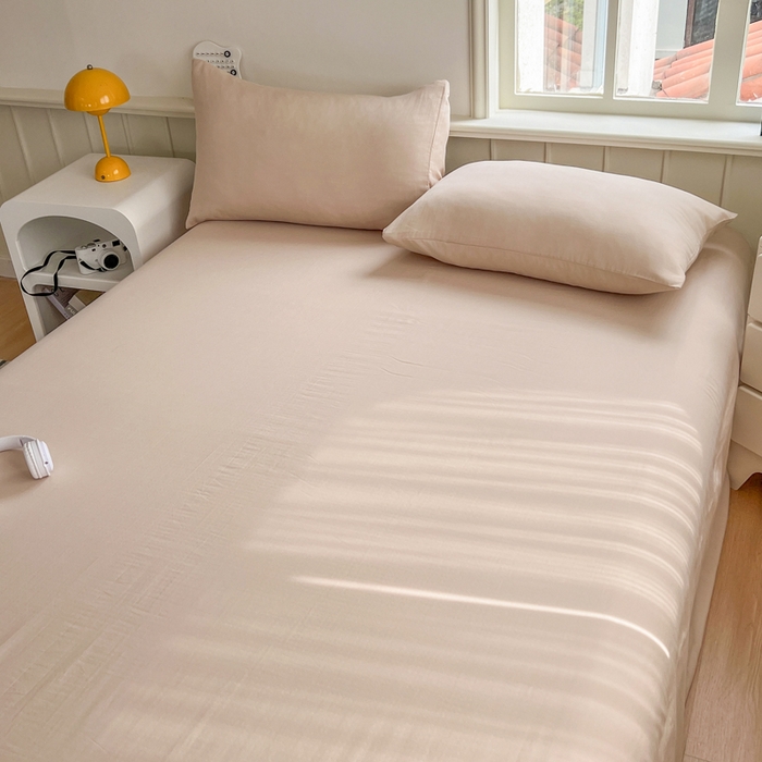 91家纺网 家纺一手货源 找家纺 柠萌家居 2025年新款A类母婴级纯棉双层纱床单全棉床单 双层纱浅香槟