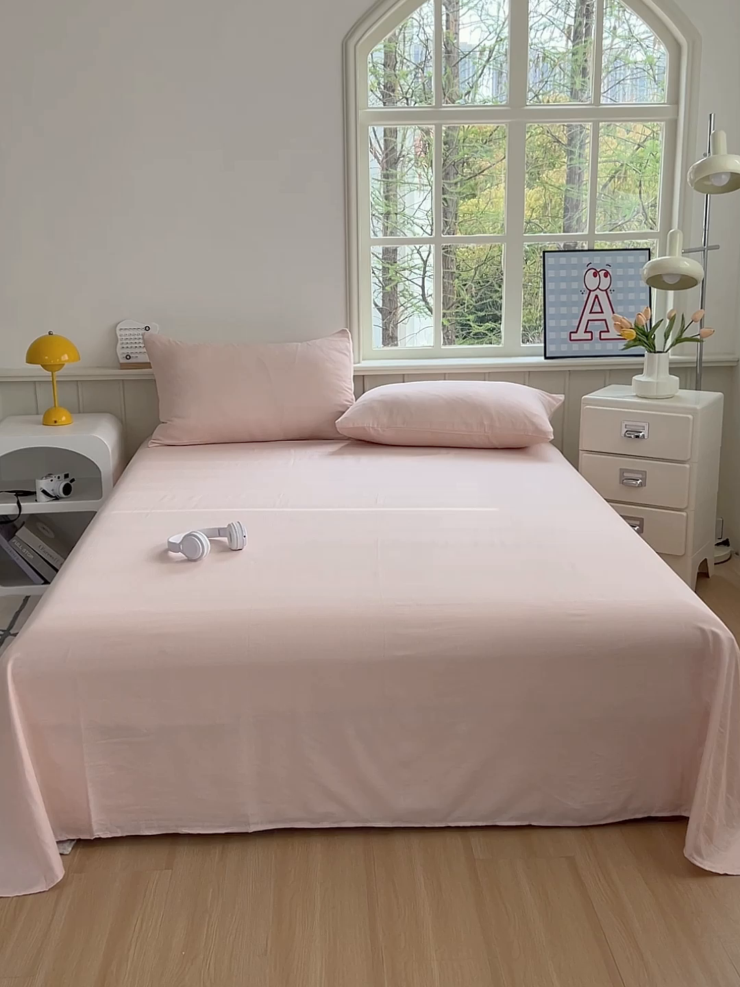 91家纺网 家纺一手货源 找家纺 柠萌家居 2025年新款A类母婴级纯棉双层纱床单全棉床单 双层纱蜜桃粉