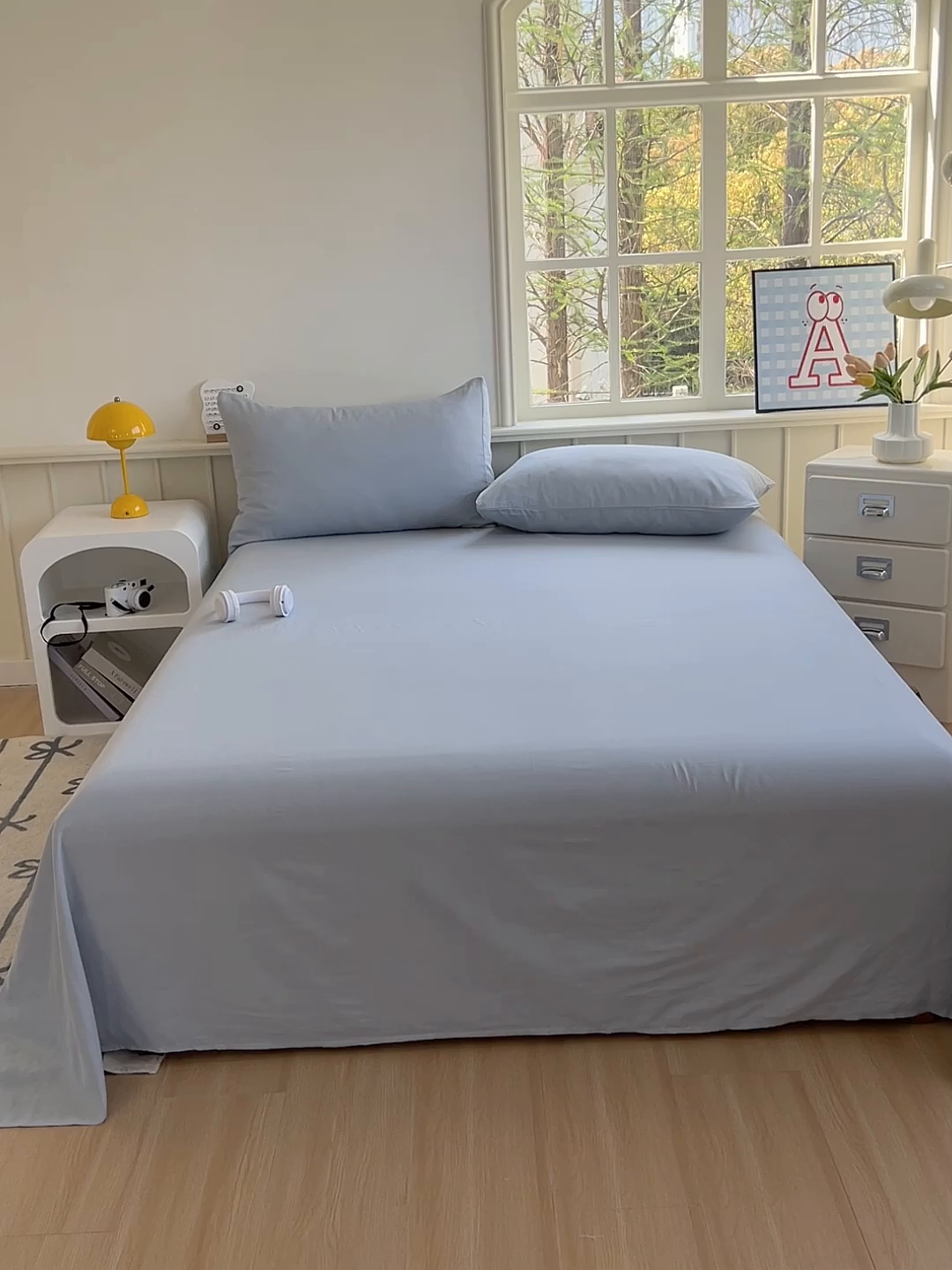 91家纺网 家纺一手货源 找家纺 柠萌家居 2025年新款A类母婴级纯棉双层纱床单全棉床单 双层纱天空蓝