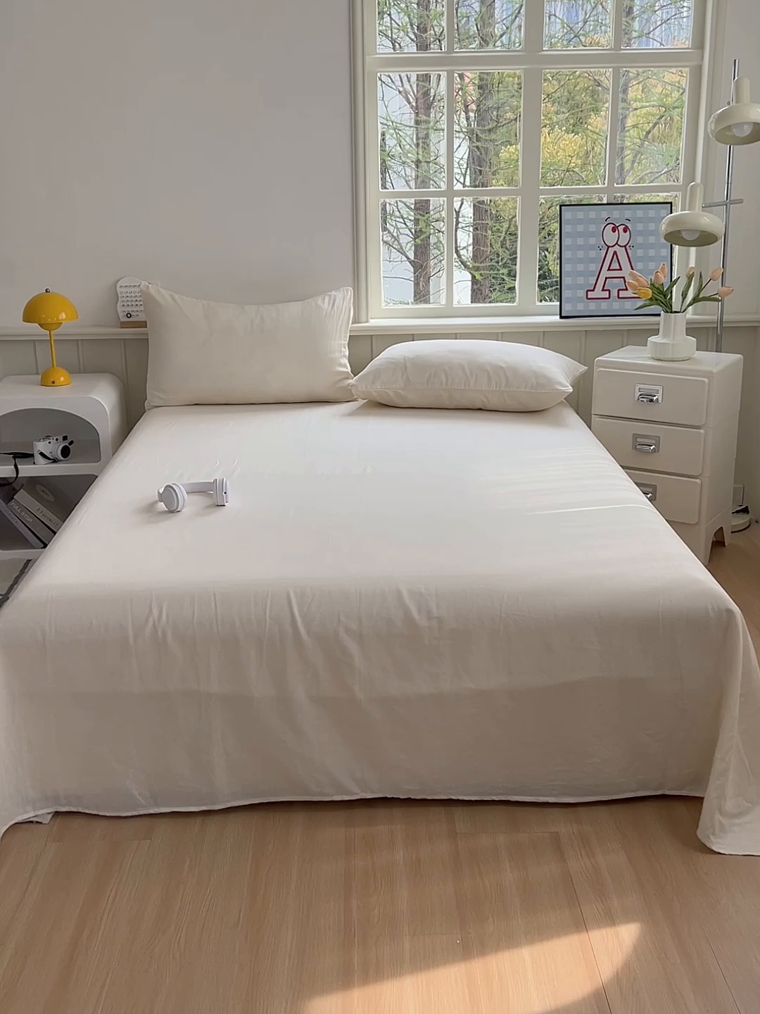 91家纺网 家纺一手货源 找家纺 柠萌家居 2025年新款A类母婴级纯棉双层纱床单全棉床单 双层纱米黄