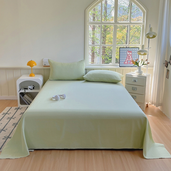 91家纺网 家纺一手货源 找家纺 柠萌家居 2025年新款A类母婴级纯棉双层纱床单全棉床单 双层纱抹茶绿