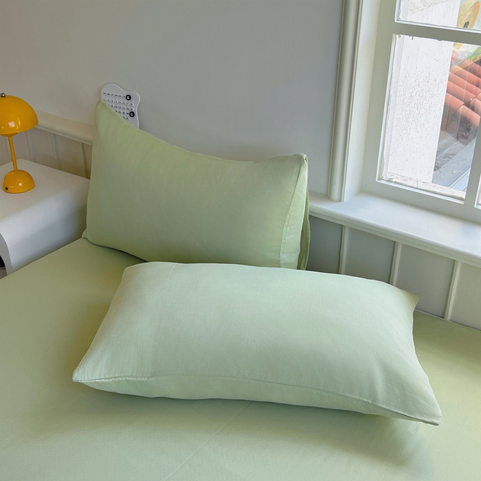 91家纺网 家纺一手货源 找家纺 柠萌家居 2025年新款A类母婴级纯棉双层纱床单全棉床单 双层纱抹茶绿