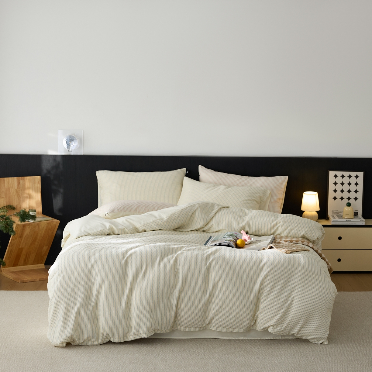 91家纺网 家纺一手货源 找家纺 安莱生活 2025新款精梳纱色织提花四件套-森韵 森韵-黄蓝彩条