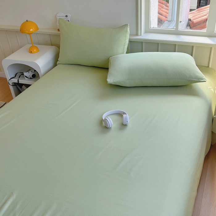 91家纺网 家纺一手货源 找家纺 柠萌家居 2025年新款A类母婴级纯棉双层纱床单全棉床单 双层纱抹茶绿