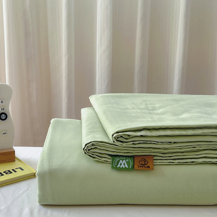 91家纺网 家纺一手货源 找家纺 柠萌家居 2025年新款A类母婴级纯棉双层纱床单全棉床单 双层纱抹茶绿