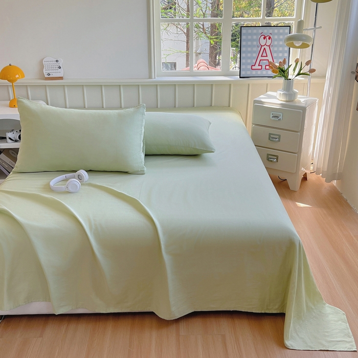 91家纺网 家纺一手货源 找家纺 柠萌家居 2025年新款A类母婴级纯棉双层纱床单全棉床单 双层纱抹茶绿