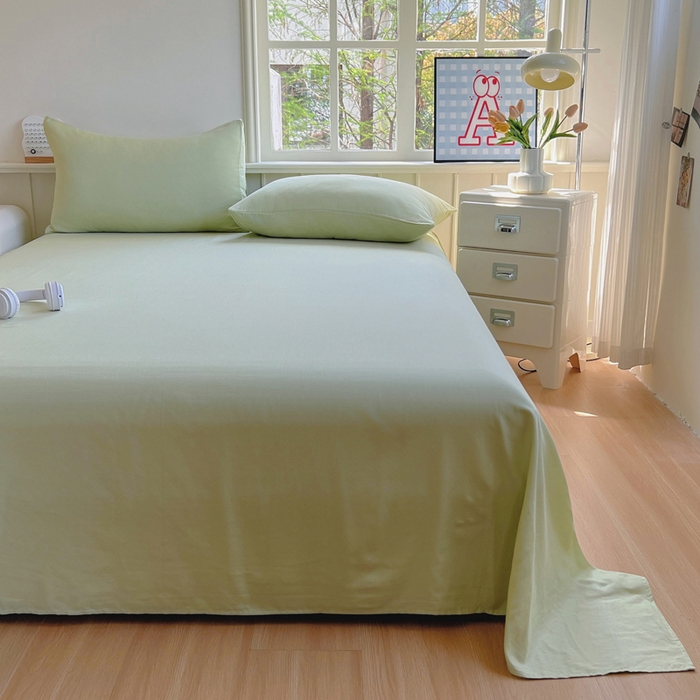 91家纺网 家纺一手货源 找家纺 柠萌家居 2025年新款A类母婴级纯棉双层纱床单全棉床单 双层纱抹茶绿