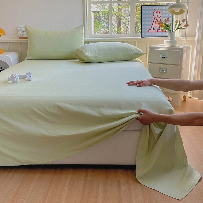91家纺网 家纺一手货源 找家纺 柠萌家居 2025年新款A类母婴级纯棉双层纱床单全棉床单 双层纱抹茶绿
