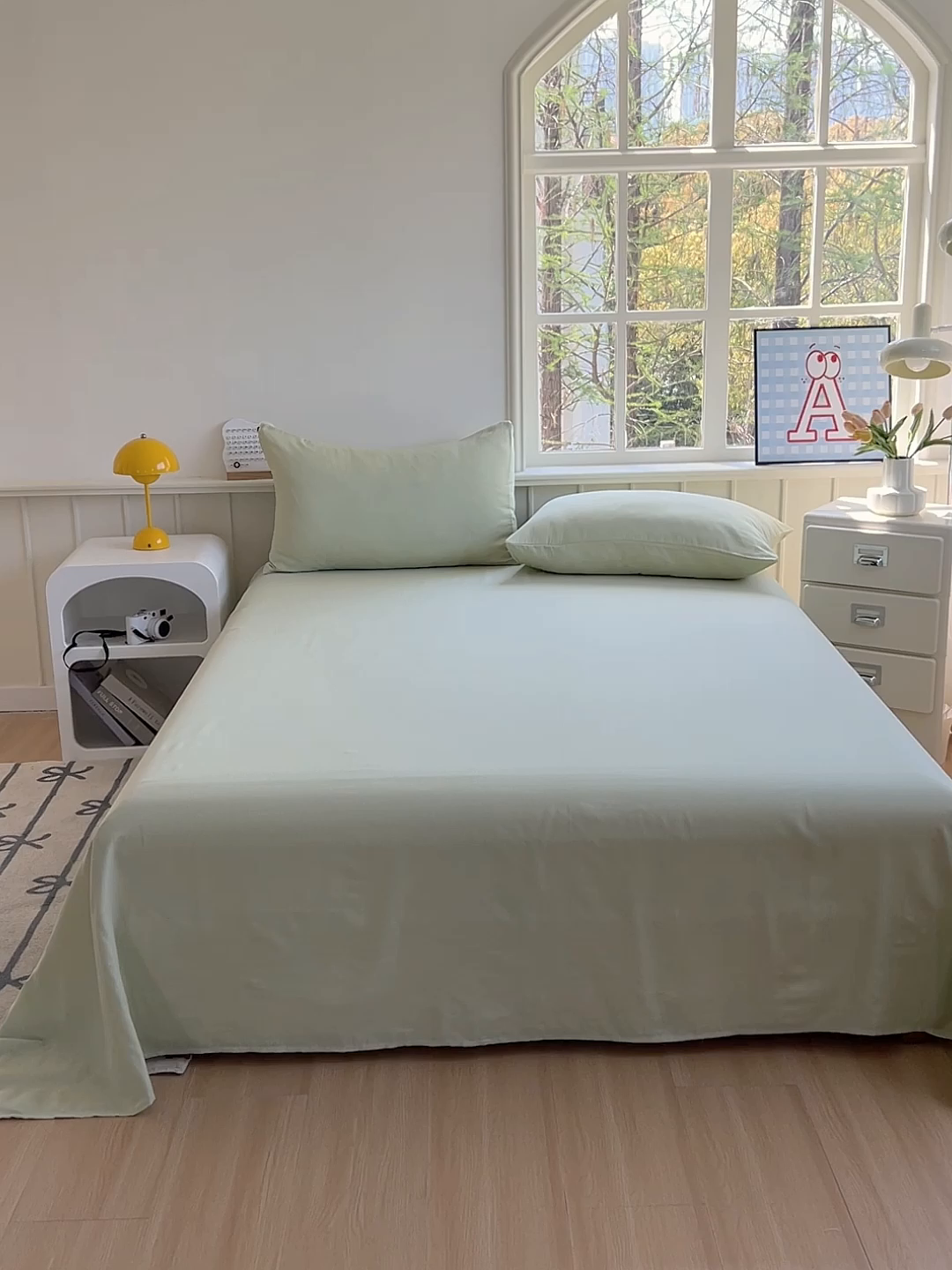 91家纺网 家纺一手货源 找家纺 柠萌家居 2025年新款A类母婴级纯棉双层纱床单全棉床单 双层纱抹茶绿