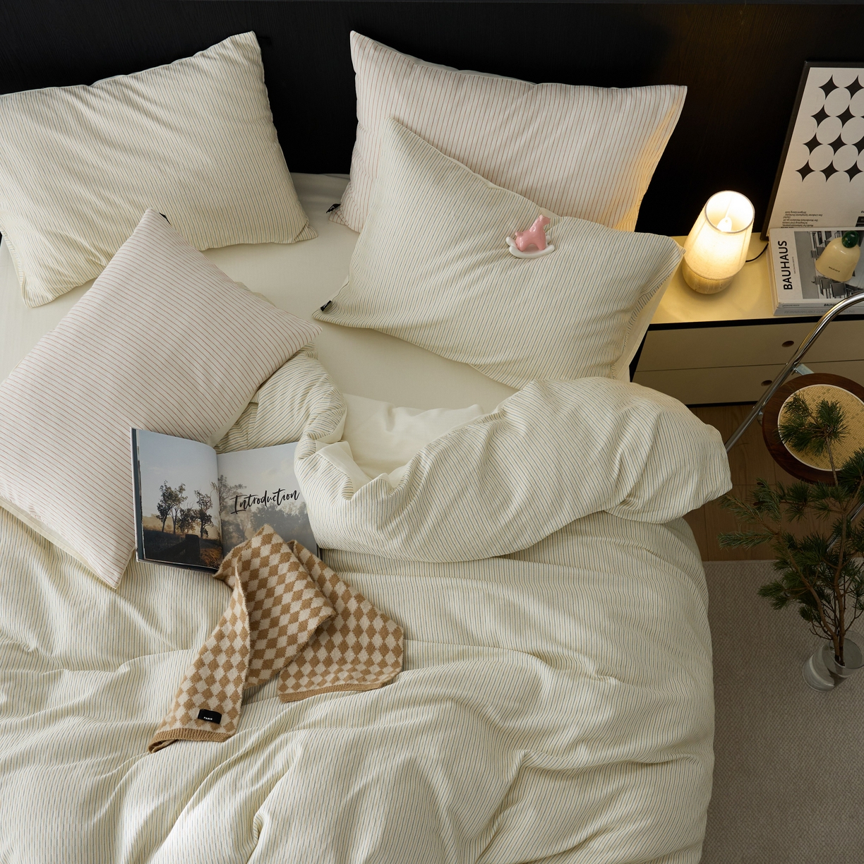 91家纺网 家纺一手货源 找家纺 安莱生活 2025新款精梳纱色织提花四件套-森韵 森韵-黄蓝彩条