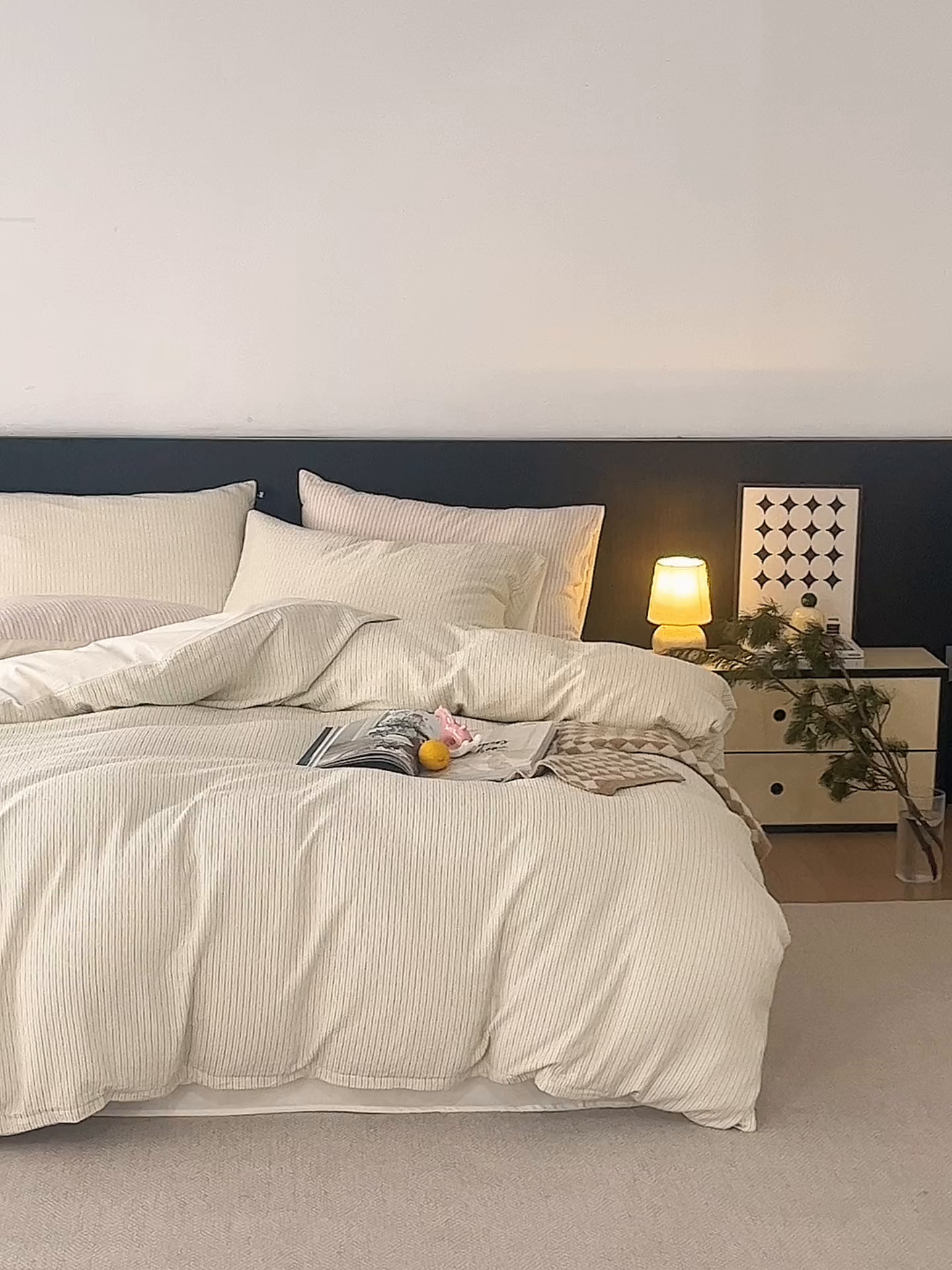 91家纺网 家纺一手货源 找家纺 安莱生活 2025新款精梳纱色织提花四件套-森韵 森韵-黄蓝彩条