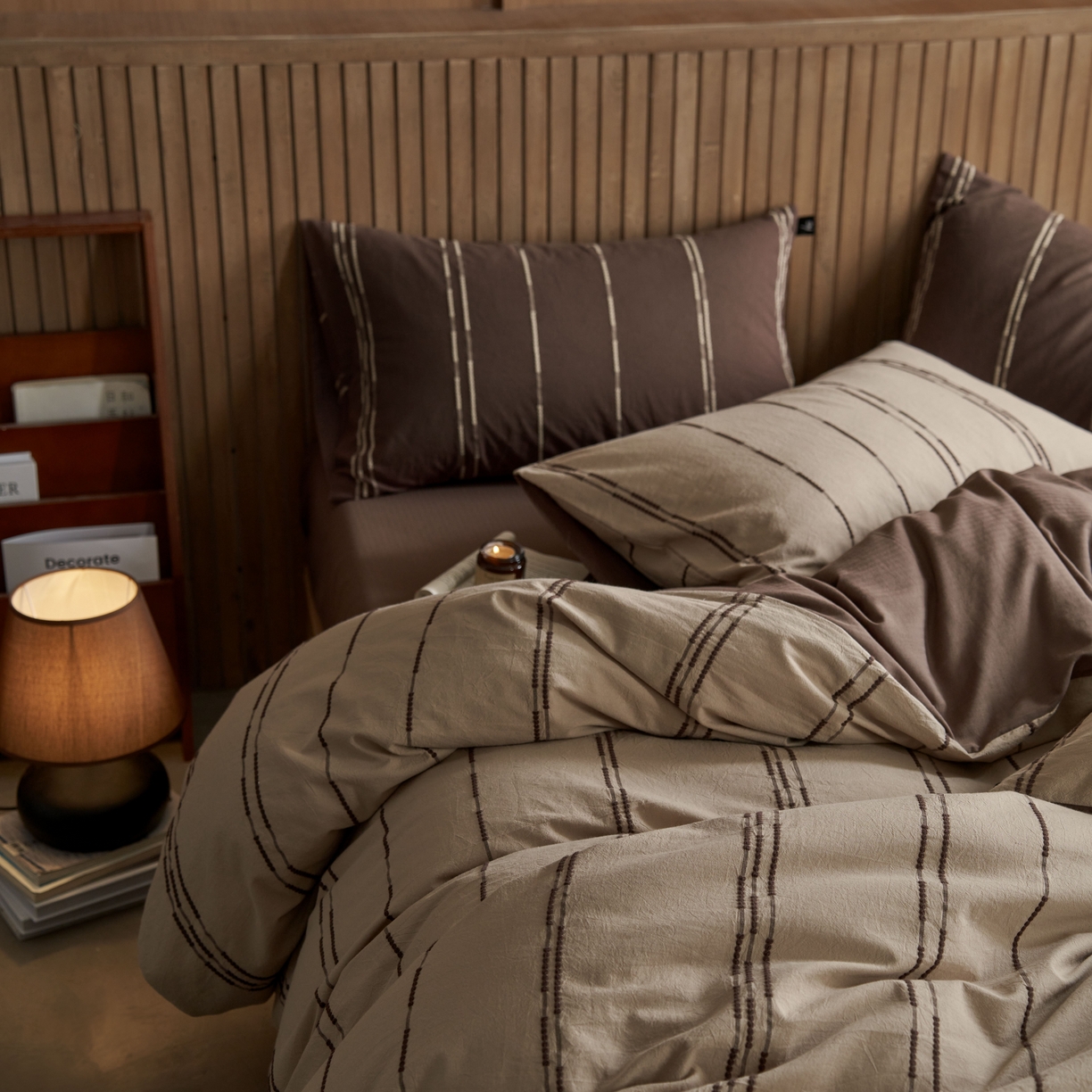 91家纺网 家纺一手货源 找家纺 安莱生活 2025新款水洗色织提花四件套--巷往印记 巷往印记-榛果