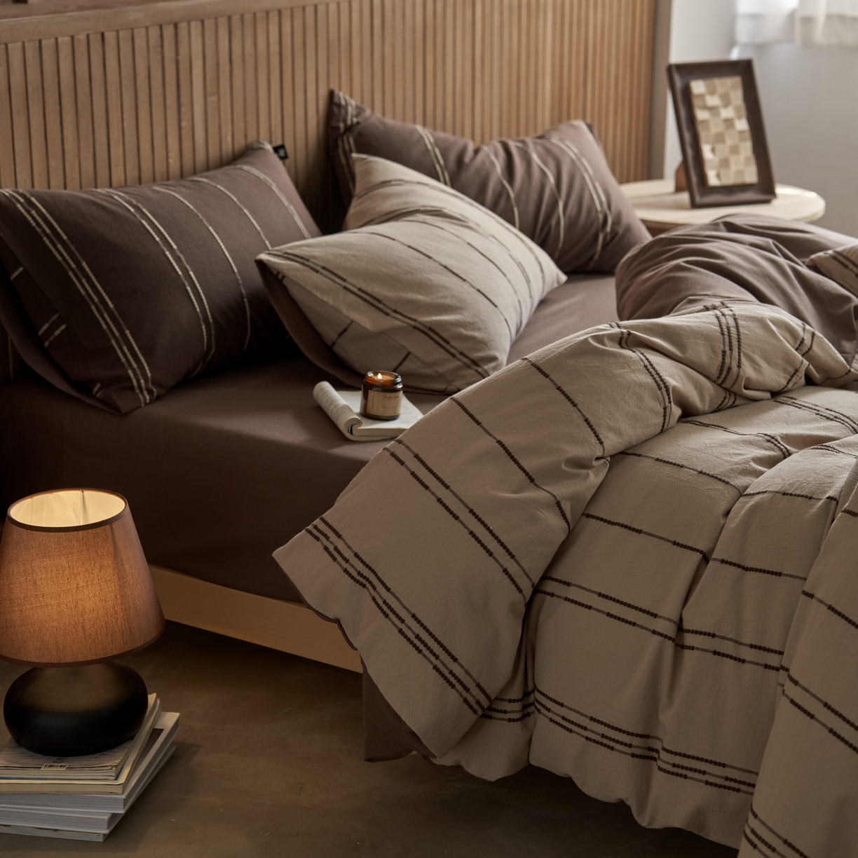 91家纺网 家纺一手货源 找家纺 安莱生活 2025新款水洗色织提花四件套--巷往印记 巷往印记-榛果