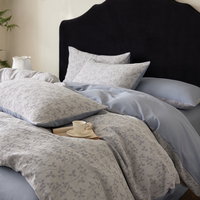 91家纺网 家纺一手货源 找家纺 （总）优品阁 2025新款全棉纯棉A类人字斜三层纱提花四件套-叶叶情深系列