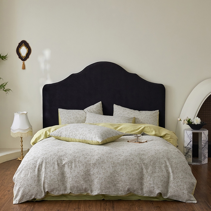 91家纺网 家纺一手货源 找家纺 优品阁 2025新款全棉纯棉A类人字斜三层纱提花四件套-叶叶情深系列 叶叶情深-牛油果绿