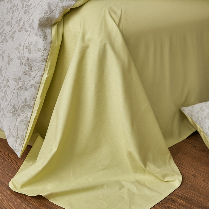 91家纺网 家纺一手货源 找家纺 优品阁 2025新款全棉纯棉A类人字斜三层纱提花四件套-叶叶情深系列 叶叶情深-牛油果绿