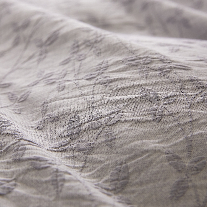 91家纺网 家纺一手货源 找家纺 优品阁 2025新款全棉纯棉A类人字斜三层纱提花四件套-叶叶情深系列 叶叶情深-雾霾蓝