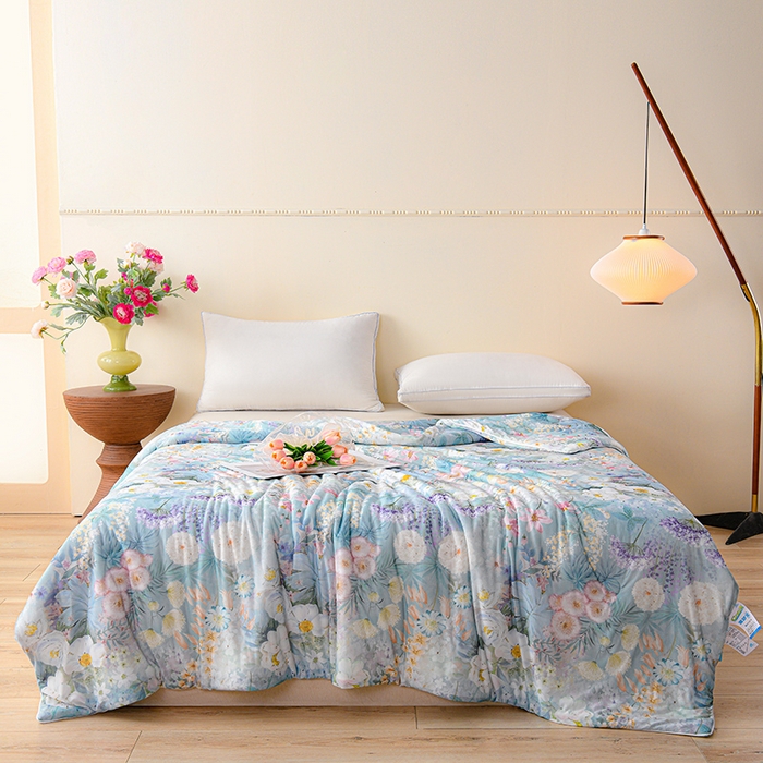 91家纺网 家纺一手货源 找家纺 预言家纺 2025新款A类凉感丝印花夏被夏凉被空调被 油画花园