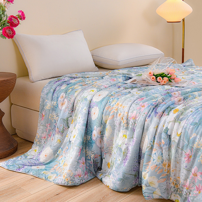 91家纺网 家纺一手货源 找家纺 预言家纺 2025新款A类凉感丝印花夏被夏凉被空调被 油画花园