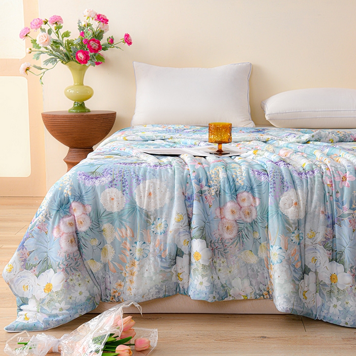 91家纺网 家纺一手货源 找家纺 预言家纺 2025新款A类凉感丝印花夏被夏凉被空调被 油画花园