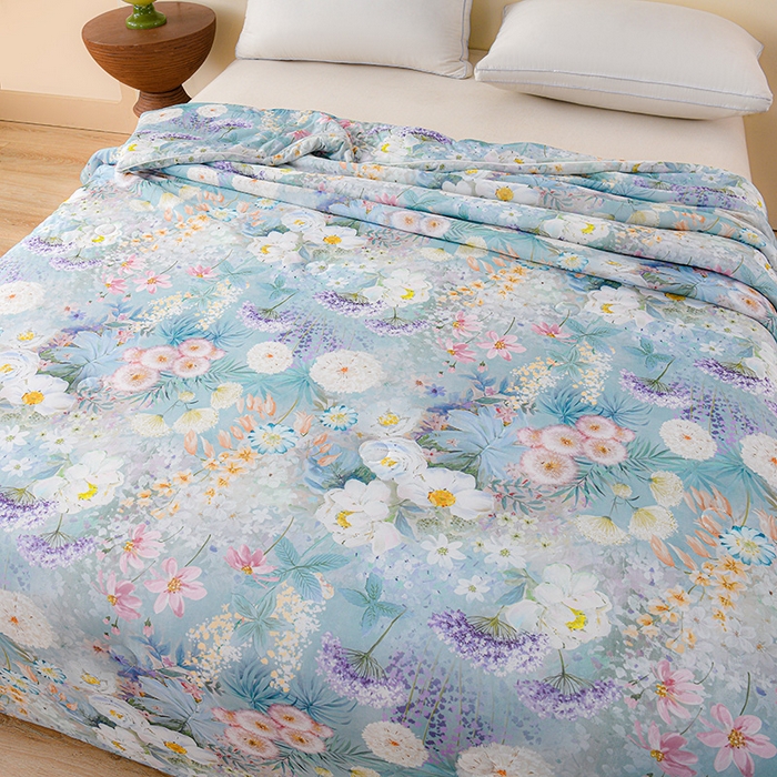 91家纺网 家纺一手货源 找家纺 预言家纺 2025新款A类凉感丝印花夏被夏凉被空调被 油画花园