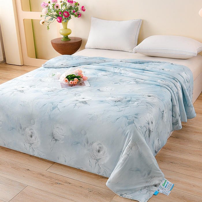 91家纺网 家纺一手货源 找家纺 预言家纺 2025新款A类凉感丝印花夏被夏凉被空调被 木棉花