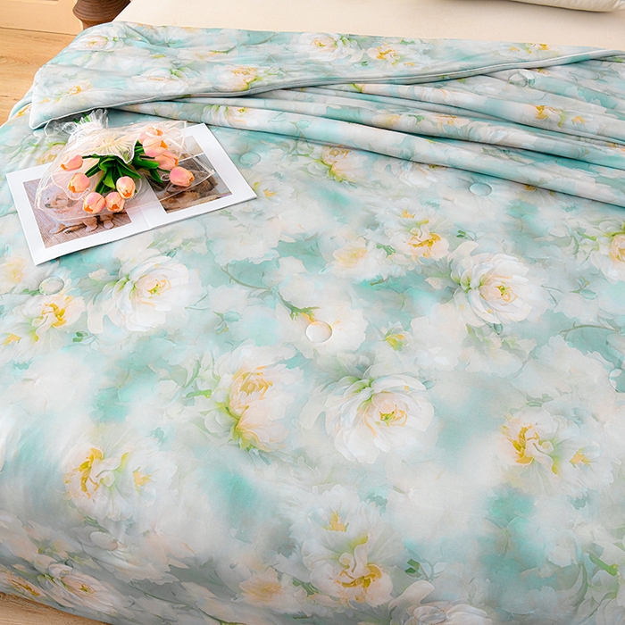 91家纺网 家纺一手货源 找家纺 预言家纺 2025新款A类凉感丝印花夏被夏凉被空调被 夏日清新