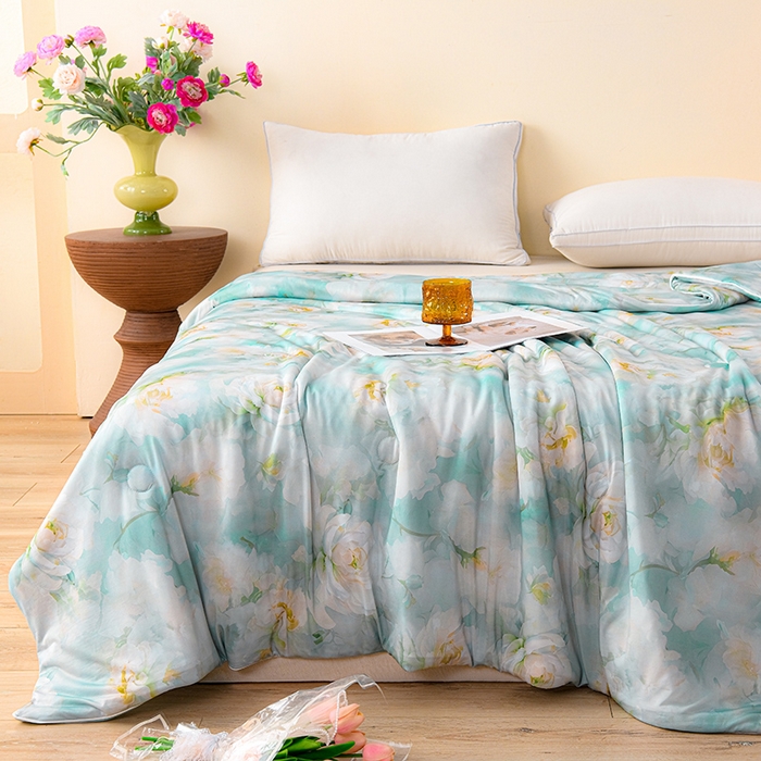 91家纺网 家纺一手货源 找家纺 预言家纺 2025新款A类凉感丝印花夏被夏凉被空调被 夏日清新