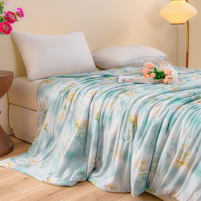 91家纺网 家纺一手货源 找家纺 预言家纺 2025新款A类凉感丝印花夏被夏凉被空调被 夏日清新