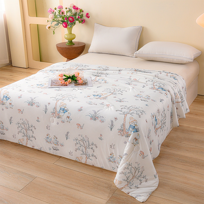 91家纺网 家纺一手货源 找家纺 预言家纺 2025新款A类凉感丝印花夏被夏凉被空调被 刻苦鸭