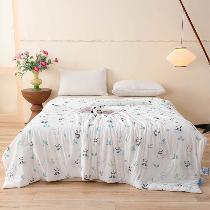 91家纺网 家纺一手货源 找家纺 预言家纺 2025新款A类凉感丝印花夏被夏凉被空调被 熊猫