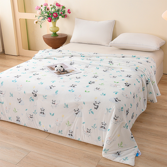 91家纺网 家纺一手货源 找家纺 预言家纺 2025新款A类凉感丝印花夏被夏凉被空调被 熊猫