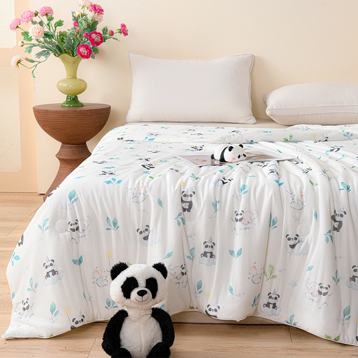 91家纺网 家纺一手货源 找家纺 预言家纺 2025新款A类凉感丝印花夏被夏凉被空调被 熊猫