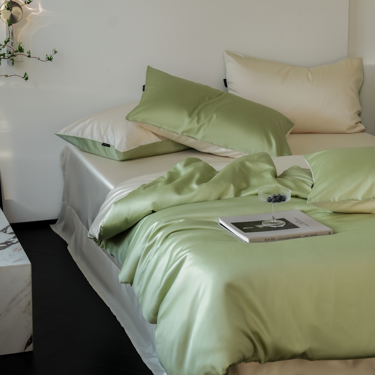 91家纺网 家纺一手货源 找家纺 秀色家纺 2025新款夏季轻奢A类100天丝长绒棉纯色床上四件套夏季冰丝被套床单高级感 Air天丝绵-抹茶奶白