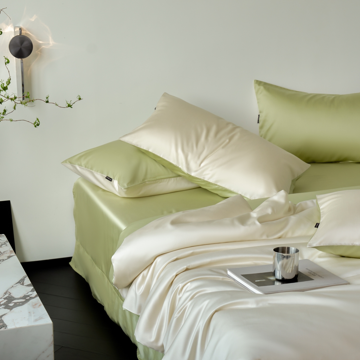 91家纺网 家纺一手货源 找家纺 秀色家纺 2025新款夏季轻奢A类100天丝长绒棉纯色床上四件套夏季冰丝被套床单高级感 Air天丝绵-奶白抹茶