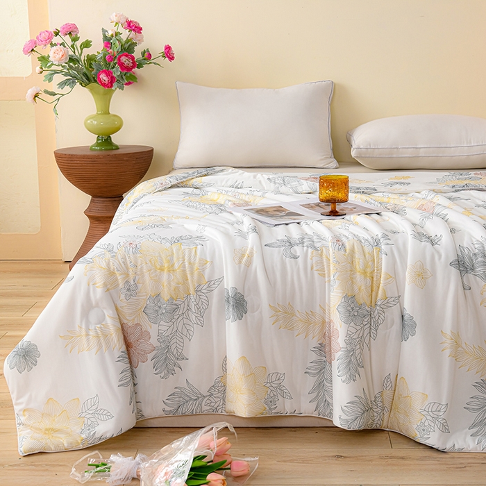 91家纺网 家纺一手货源 找家纺 预言家纺 2025新款A类凉感丝印花夏被夏凉被空调被 夏日缤纷