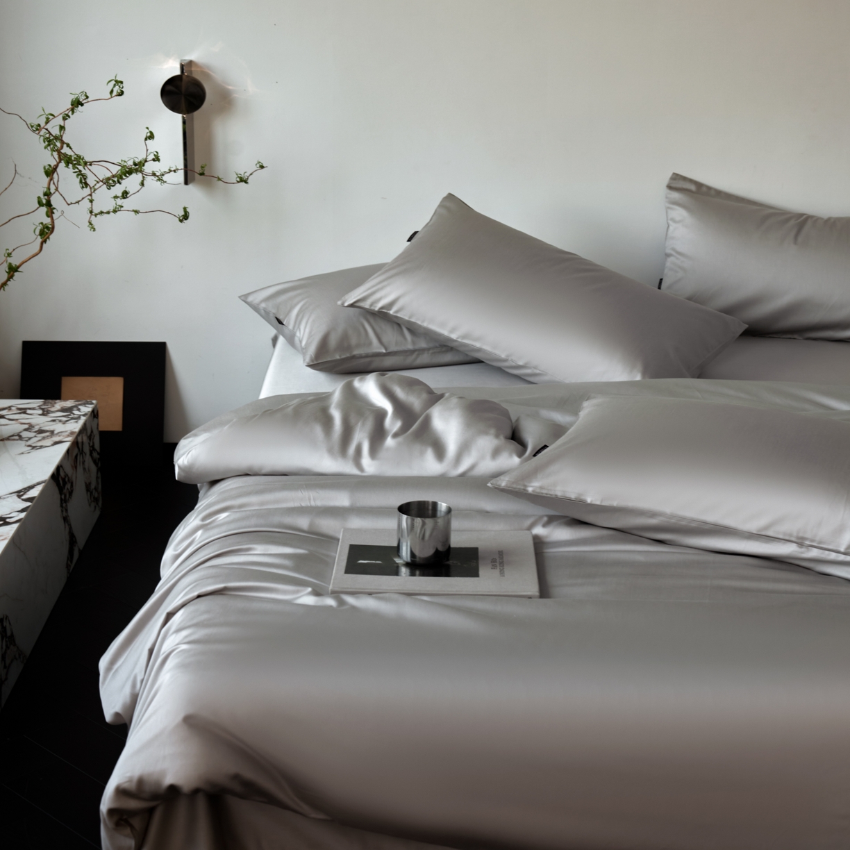 91家纺网 家纺一手货源 找家纺 秀色家纺 2025新款夏季轻奢A类100天丝长绒棉纯色床上四件套夏季冰丝被套床单高级感 Air天丝绵-幻影灰