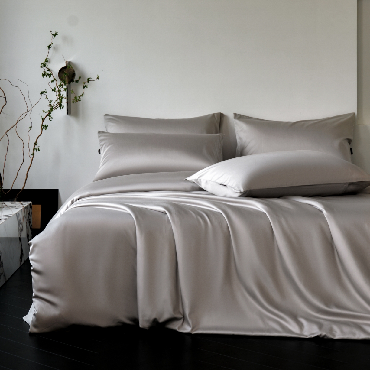 91家纺网 家纺一手货源 找家纺 秀色家纺 2025新款夏季轻奢A类100天丝长绒棉纯色床上四件套夏季冰丝被套床单高级感 Air天丝绵-幻影灰