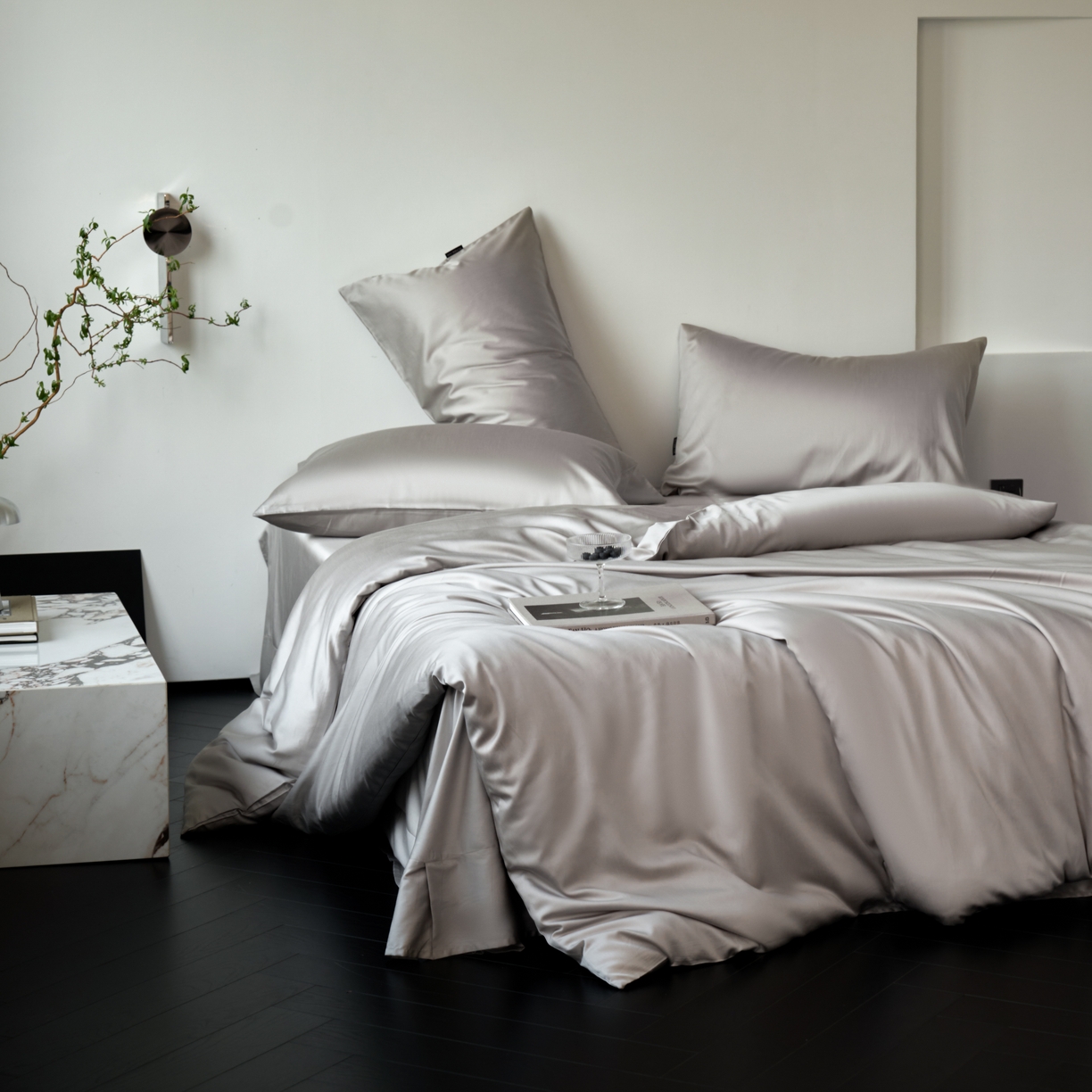 91家纺网 家纺一手货源 找家纺 秀色家纺 2025新款夏季轻奢A类100天丝长绒棉纯色床上四件套夏季冰丝被套床单高级感 Air天丝绵-幻影灰