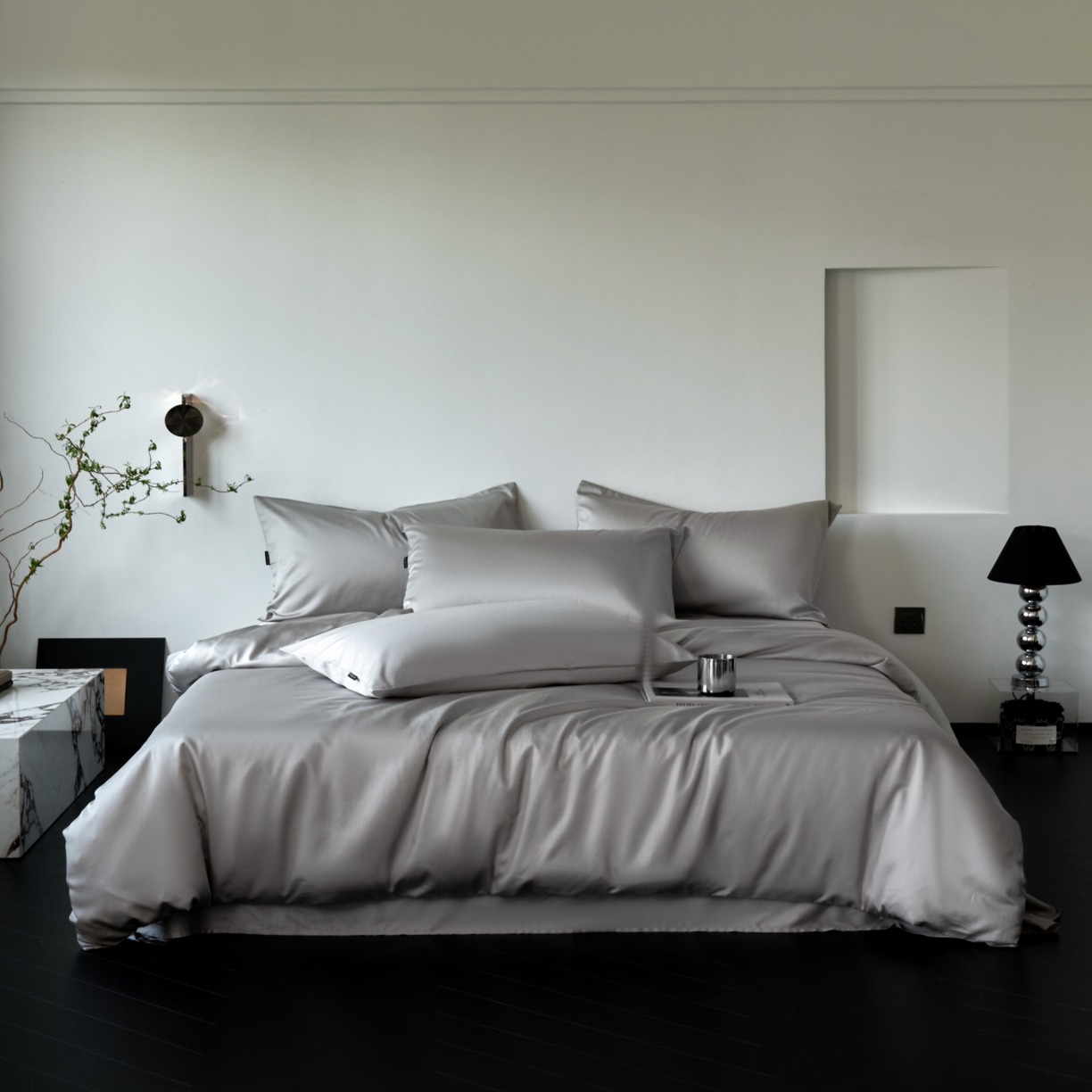 91家纺网 家纺一手货源 找家纺 秀色家纺 2025新款夏季轻奢A类100天丝长绒棉纯色床上四件套夏季冰丝被套床单高级感 Air天丝绵-幻影灰