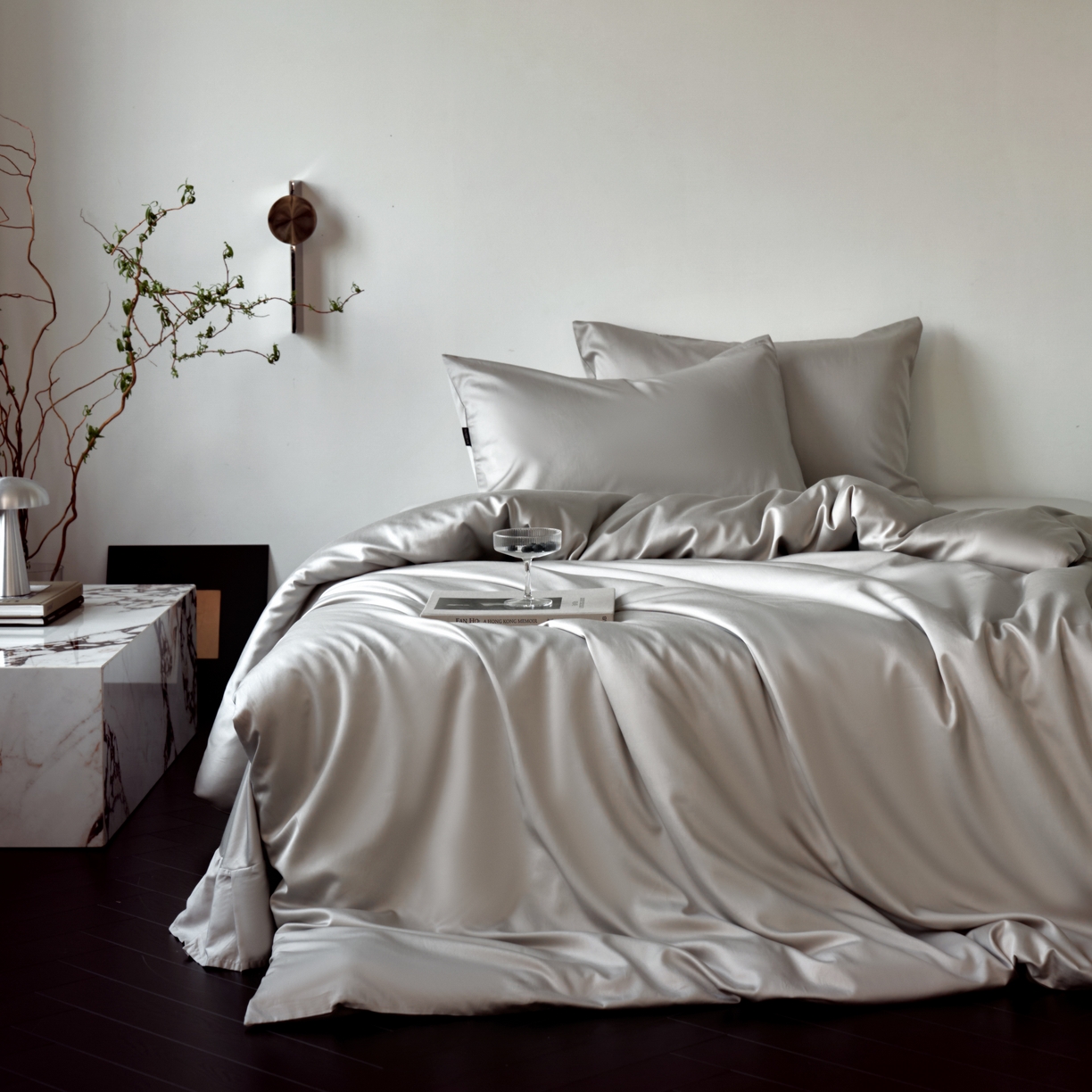 91家纺网 家纺一手货源 找家纺 秀色家纺 2025新款夏季轻奢A类100天丝长绒棉纯色床上四件套夏季冰丝被套床单高级感 Air天丝绵-幻影灰