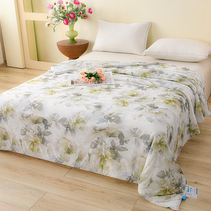 91家纺网 家纺一手货源 找家纺 预言家纺 2025新款A类凉感丝印花夏被夏凉被空调被 一叶风情