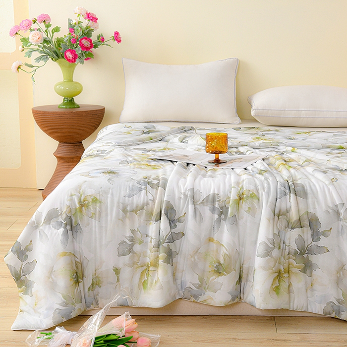 91家纺网 家纺一手货源 找家纺 预言家纺 2025新款A类凉感丝印花夏被夏凉被空调被 一叶风情