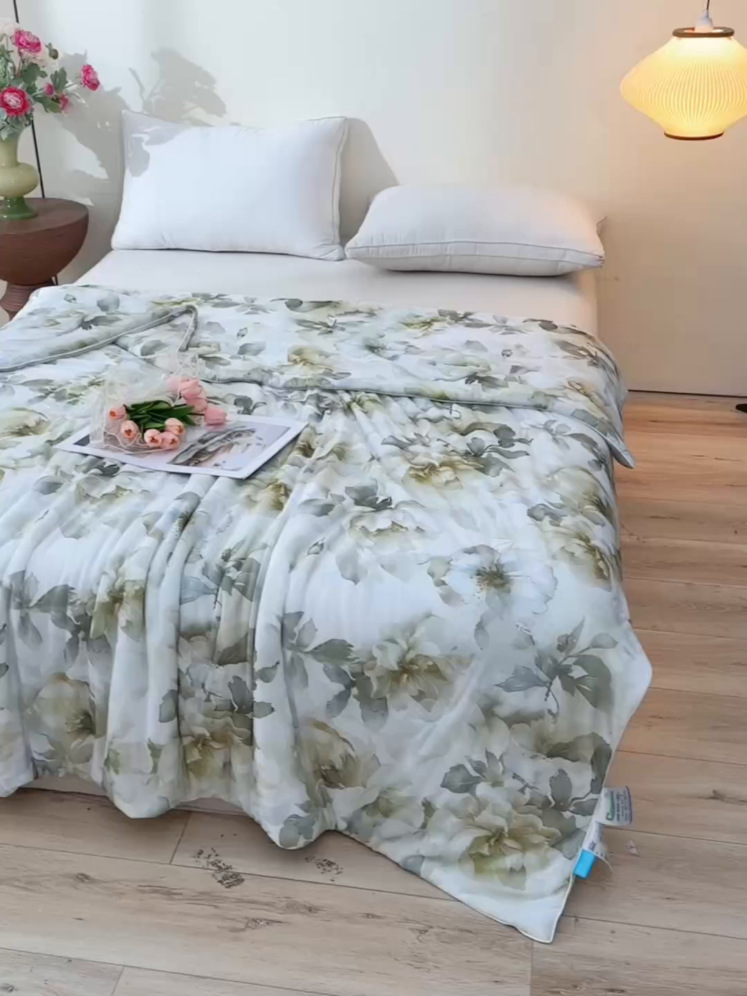 91家纺网 家纺一手货源 找家纺 预言家纺 2025新款A类凉感丝印花夏被夏凉被空调被 一叶风情