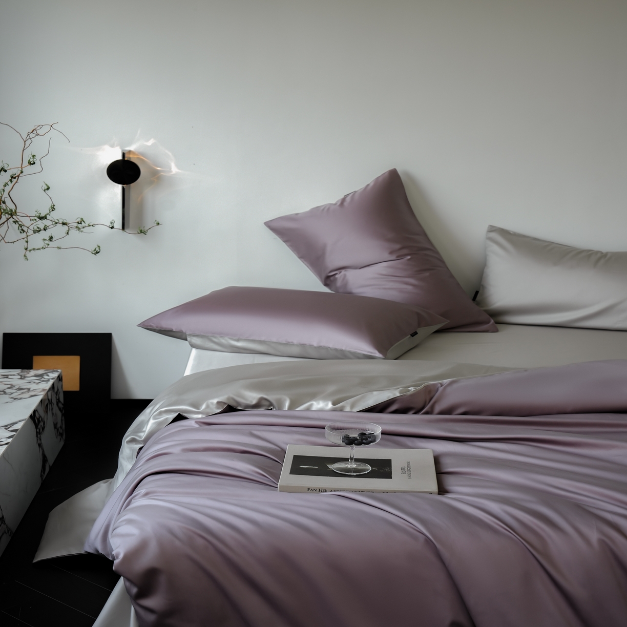 91家纺网 家纺一手货源 找家纺 秀色家纺 2025新款夏季轻奢A类100天丝长绒棉纯色床上四件套夏季冰丝被套床单高级感 Air天丝绵-迷雾紫+幻影灰